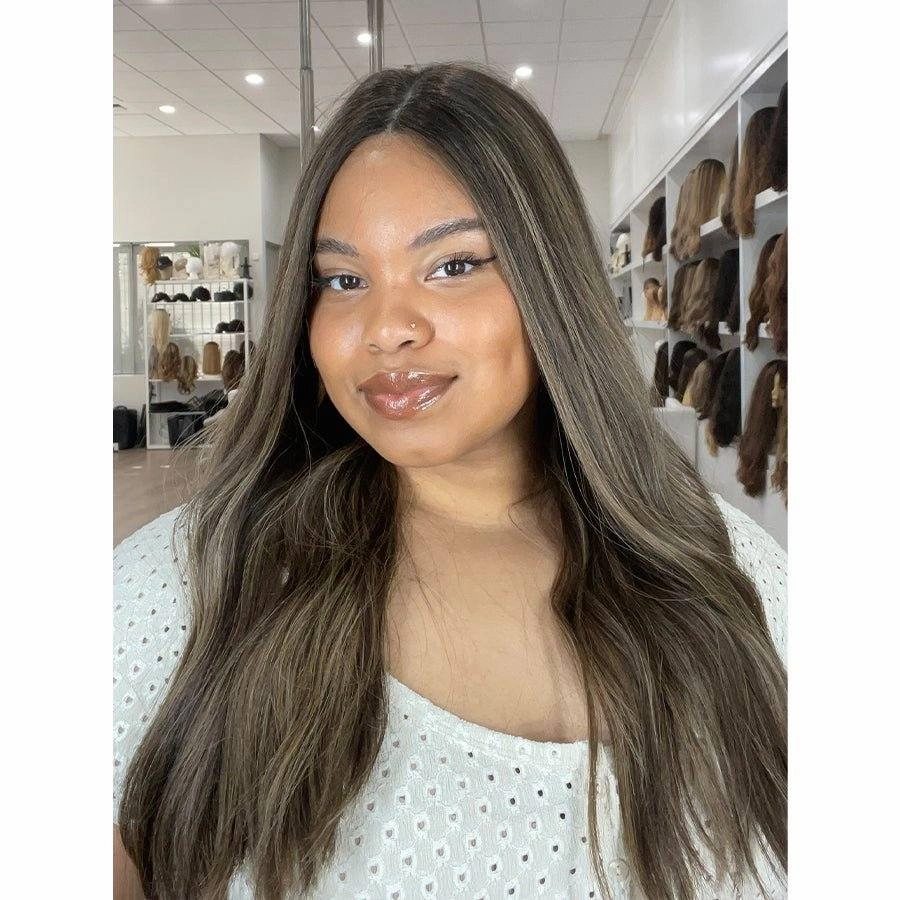 24" Divine Lace Top Wig Dark Brown w/ Highlights