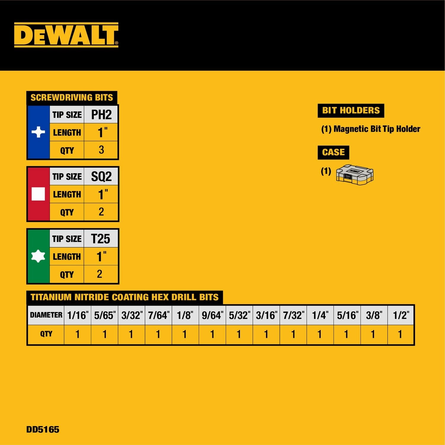 DEWALT DD5165-IMPACT READY 23Pc Hex Titanium Nitride Coating Drill Bits Set