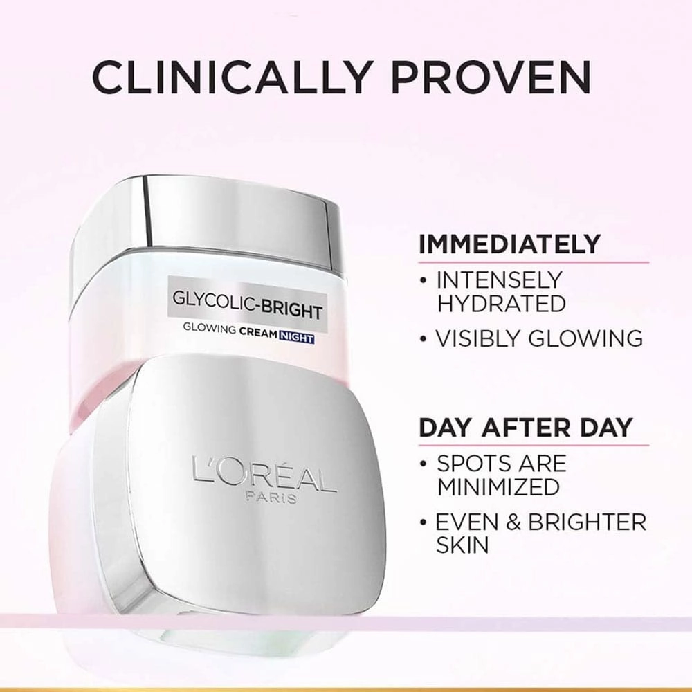 L'Oreal Glycolic Bright Glowing Night Cream 50ml - Short Dated Clearance