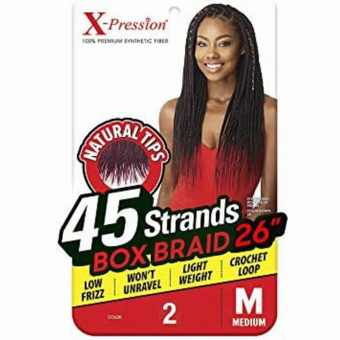 Outre XPression 3X's Box Braids 45-Strands Medium Natural Tip Crochet Hair - 26