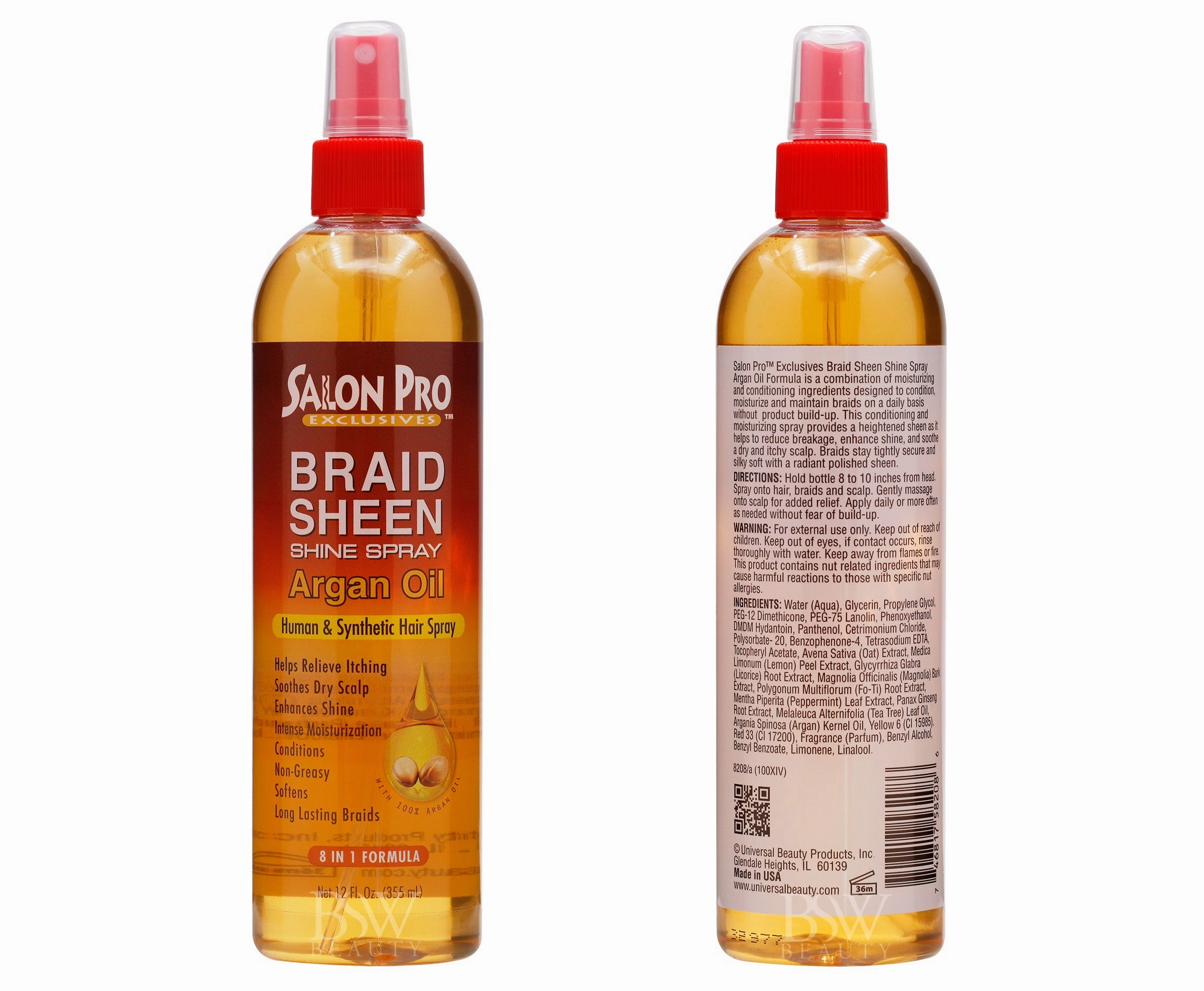 SALON PRO EXCLUSIVE BRAID SHEEN SHINE SPRAY ARGAN OIL 12oz